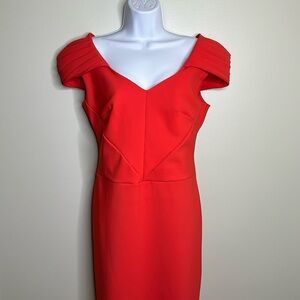 Chiara Boni Grenoble Aragosta Light Red Off-Shoulder Cocktail Dress Size 14 NWT